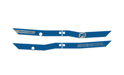 Onewheel XR Classic Recurve Rail Guards in blue, protecting the rails of the electric skateboard for style and durability.