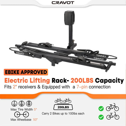 CyberRack E2 Electric Hitch Bike Rack, 2’’ Receiver, 200 LBS Capacity | CRAVOT