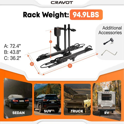 CyberRack E2 Electric Hitch Bike Rack, 2’’ Receiver, 200 LBS Capacity | CRAVOT
