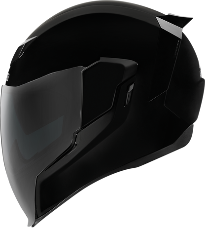 Black ICON Airflite™ helmet in gloss finish, large size, featuring aerodynamic design and clear visor for motorcycle riding.