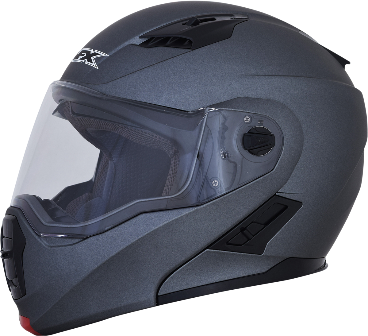 Frost gray AFX FX-111 motorcycle helmet in medium size, featuring aerodynamic design and clear visor for rider safety.