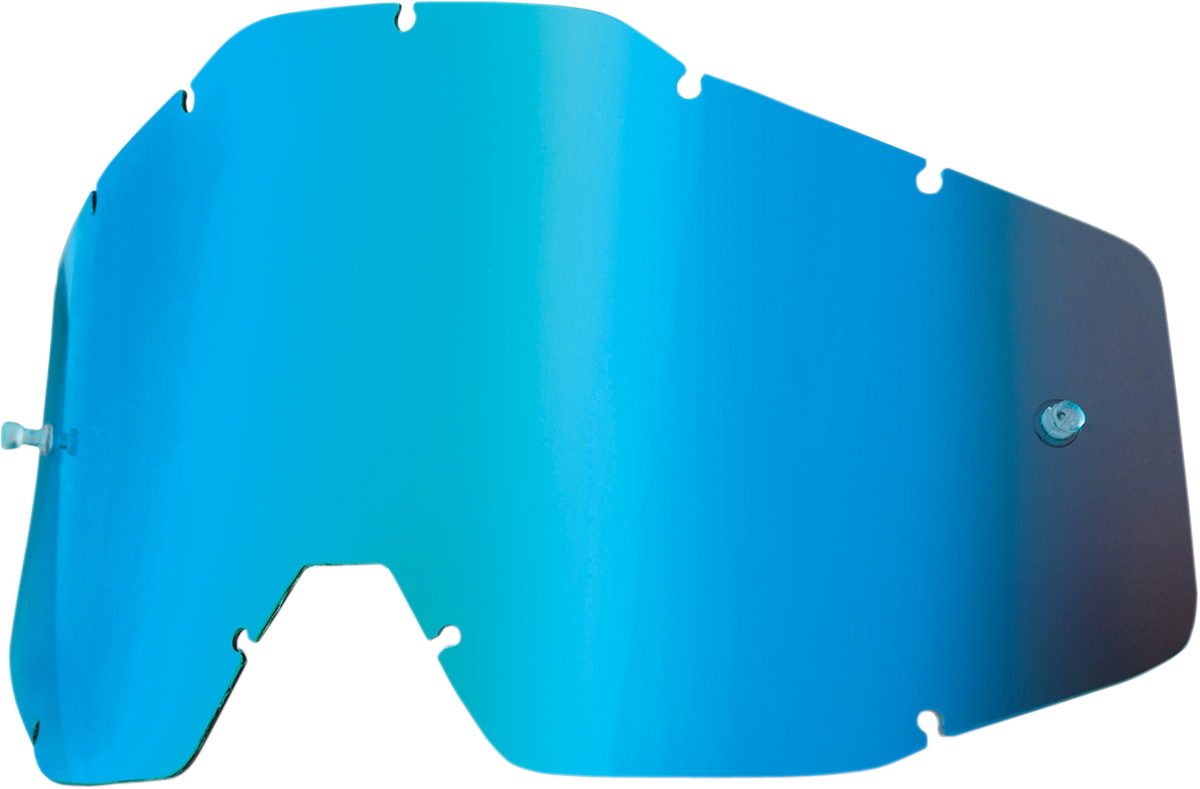 Bill's Exhausts blue smoke mirror lens for Accuri/Strata helmets, 100% Youth, with reflective blue smoke mirror finish.