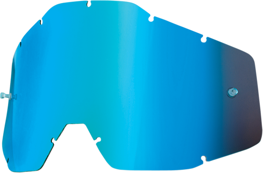 Bill's Exhausts blue smoke mirror lens for Accuri/Strata helmets, 100% Youth, with reflective blue smoke mirror finish.