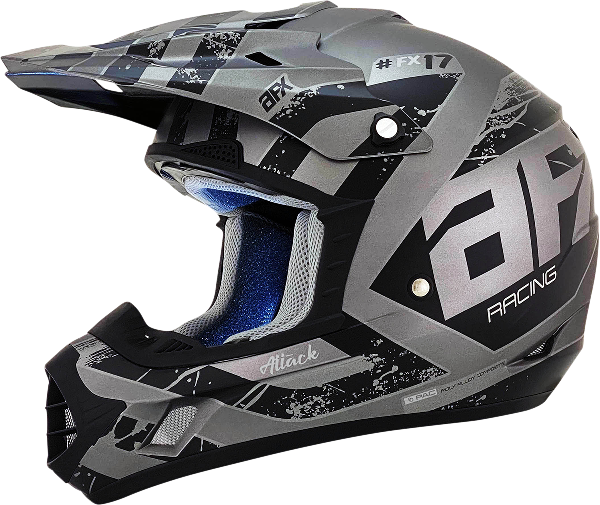 Bill's Exhausts AFX FX-17 Attack helmet in frost gray and matte black, medium size, with aerodynamic design and ventilation vents.