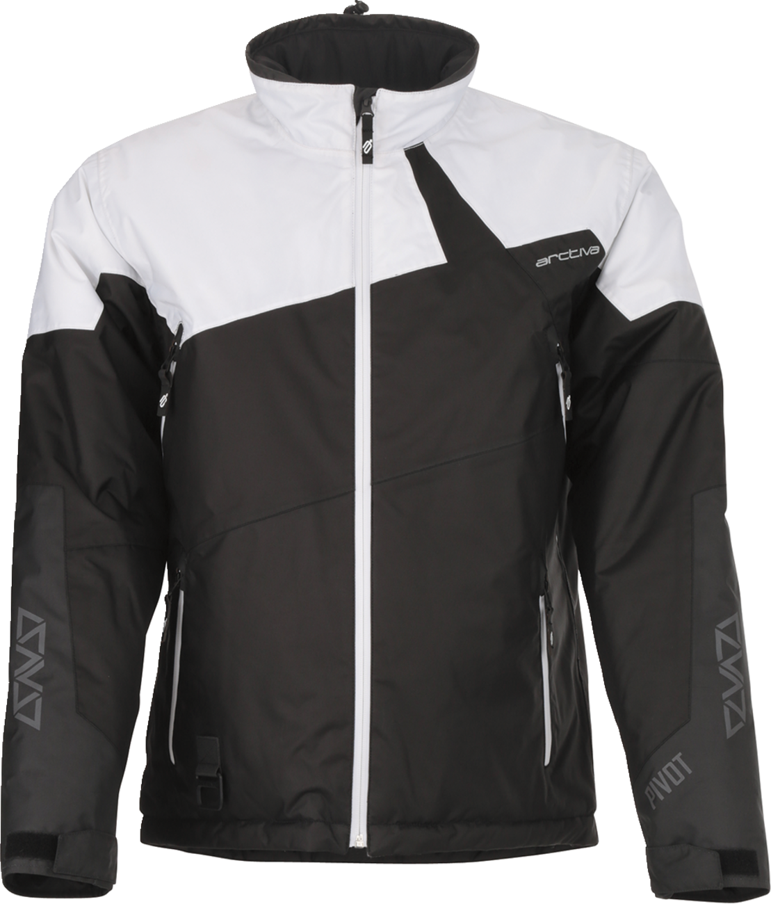 Bill's Exhausts ARCTIVA Pivot 6 Jacket in black and white, XL size, showing the lightweight, waterproof jacket with hood and zipper.