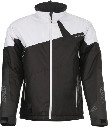 Bill's Exhausts ARCTIVA Pivot 6 Jacket in black and white, XL size, showing the lightweight, waterproof jacket with hood and zipper.