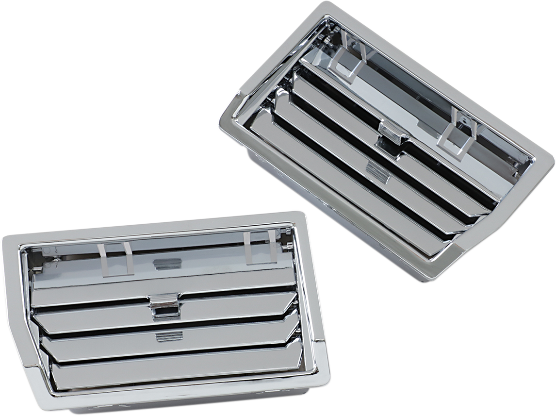 Chrome engine lower fairing fresh air vents for motorcycle, showcasing shiny chrome finish and aerodynamic design.