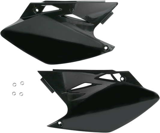 Acerbis black side panels for motorcycle body, designed for durability and style, shown in a close-up image.