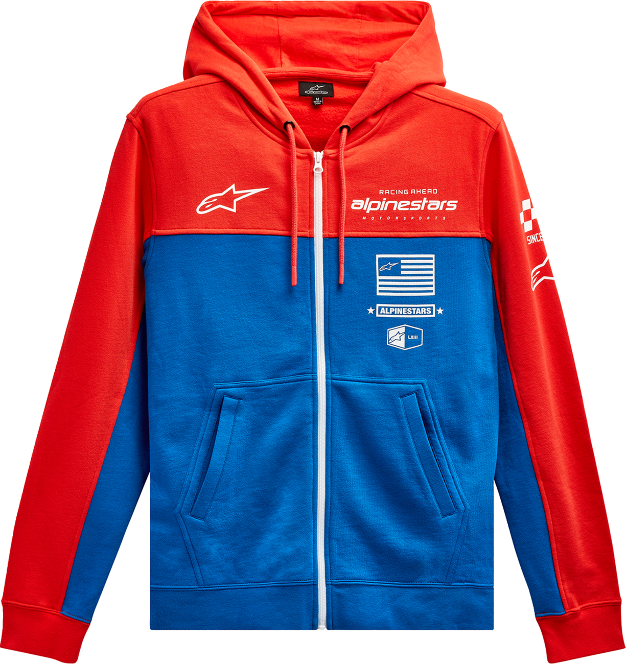 Alpinestars H Block Hoodie in warm red and bright blue, large size, featuring a stylish hood and graphic design.