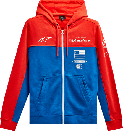 Alpinestars H Block Hoodie in warm red and bright blue, large size, featuring a stylish hood and graphic design.