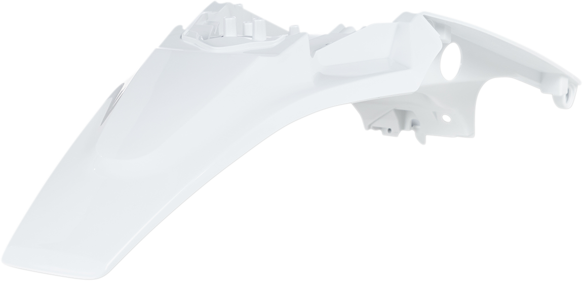 White Acerbis rear fender for motorcycle, body part with mounting details, designed for durability and style.