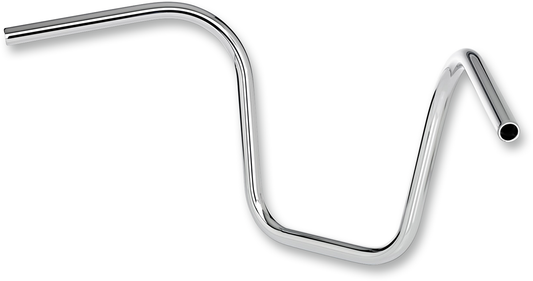 Chrome BILTWELL Ape Hanger Handlebar, 12-inch motorcycle handlebars with a sleek, shiny finish and distinctive curved design.