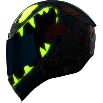 Blue ICON Airform™ helmet with 9 Lives design, small size, featuring aerodynamic shape and ventilation for motorcycle riding safety.