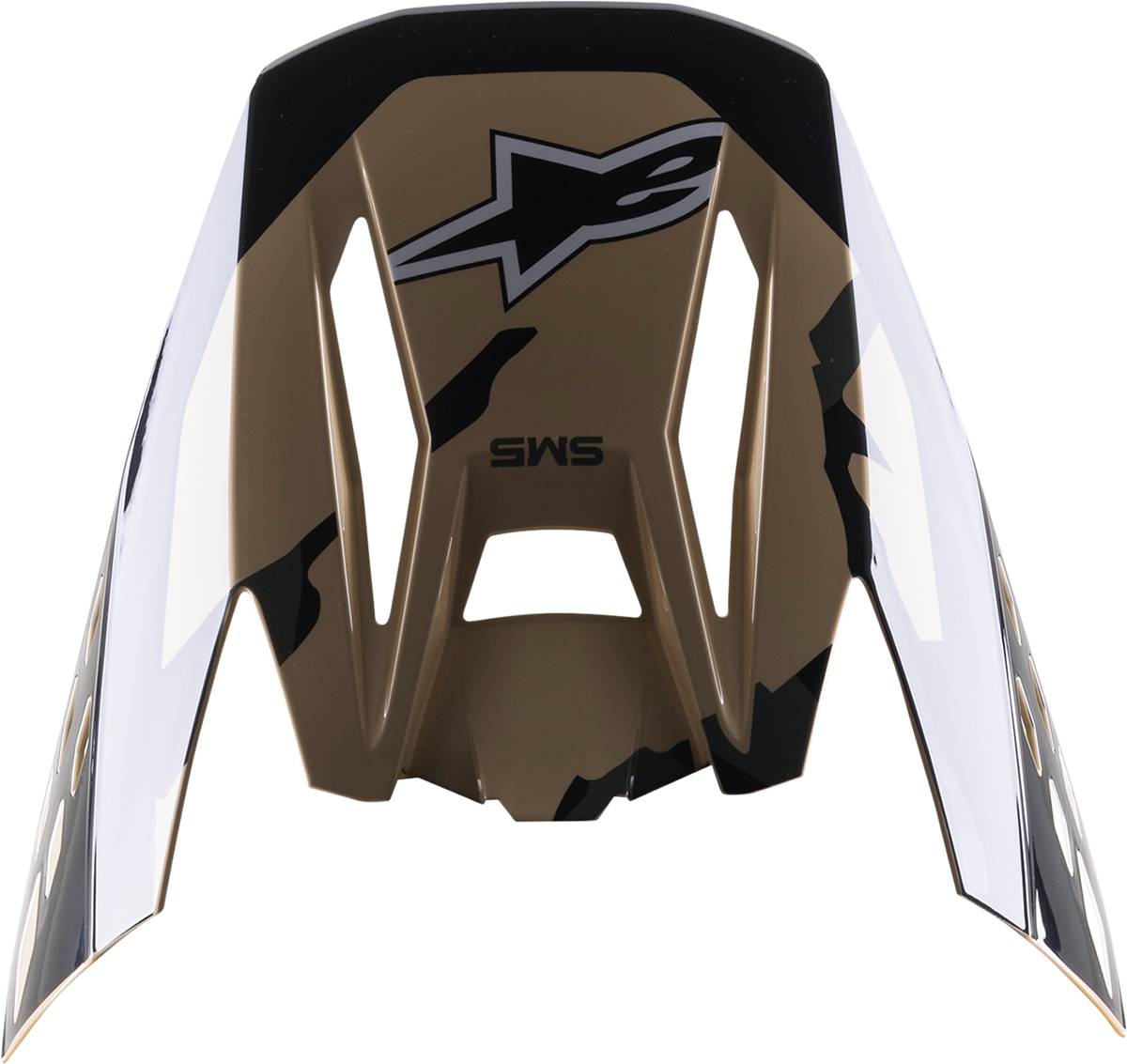 Alpinestars SM5 helmet visor in rover sand, tangerine, and camo with clear and tinted sections for motorcycle protection.