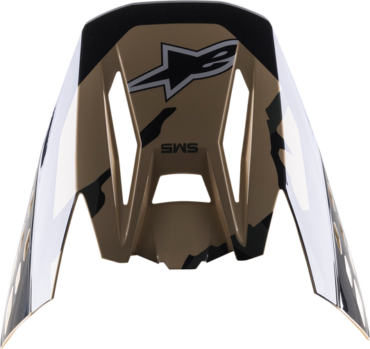 Alpinestars SM5 helmet visor in rover sand, tangerine, and camo with clear and tinted sections for motorcycle protection.