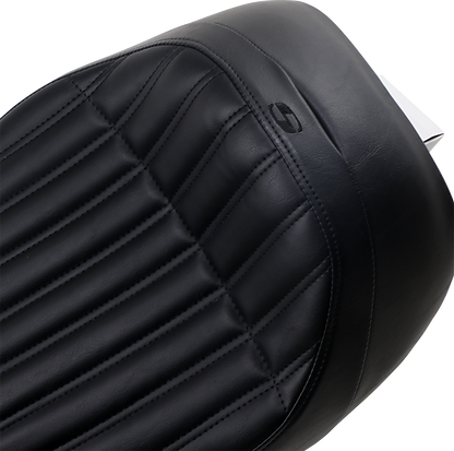 Black SADDLEMEN Knuckle Solo Seat for Indian motorcycles, designed for comfort and style, by Bill's Exhausts.