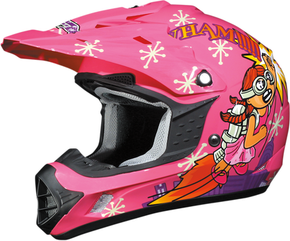 Bill's Exhausts AFX FX-17Y Rocket Girl helmet in medium size featuring a colorful, graphic motorcycle helmet design.