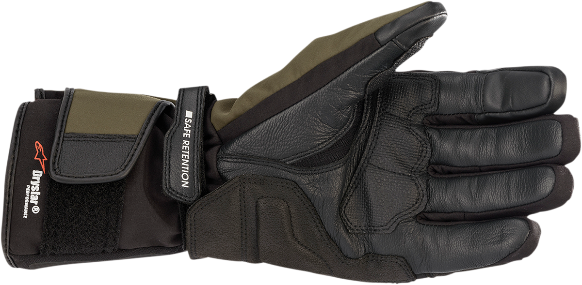Alpinestars Denali Aerogel Drystar gloves in black forest and fluo yellow, 3XL size, showing durable motorcycle glove design.