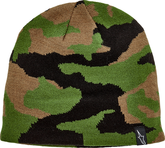 Camouflage Alpinstars Sentinel beanie, one size, made of soft knit material, displayed on a neutral background.