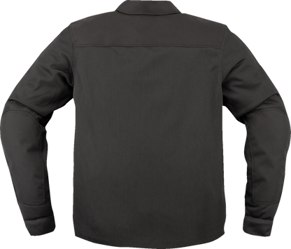 Black ICON Upstate Mesh CE Jacket for men, small size, featuring breathable mesh fabric and protective armor, by Bill's Exhausts.