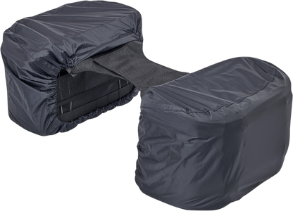 Black Biltwell Exfil-18 saddlebags mounted on a motorcycle, showcasing durable bag design and secure attachment features.