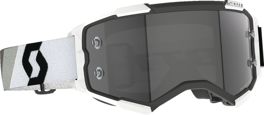 Scott Fury Goggle in black and white with light-sensitive gray lenses, designed for optimal eye protection and clear vision.