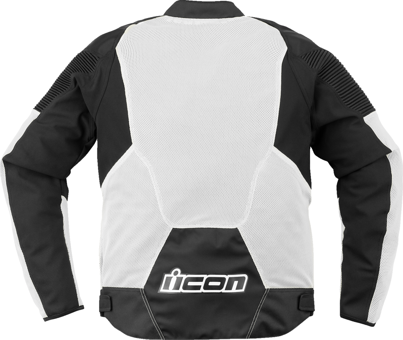 Bill's Exhausts ICON Overlord3 Mesh Jacket in white, XL, showcasing the lightweight motorcycle jacket with mesh panels and branding.