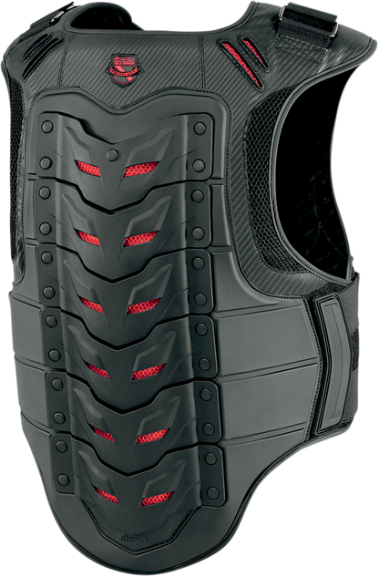 Black ICON Field Armor Stryker vest by Bill's Exhausts, shown in size S/M with detailed protective design.