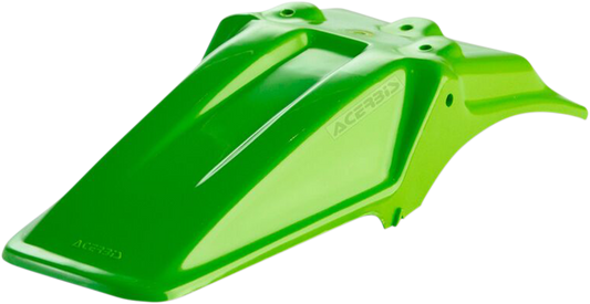 A green Acerbis rear fender for motorcycles, showcasing its body design and mounting points, designed for durability and style.