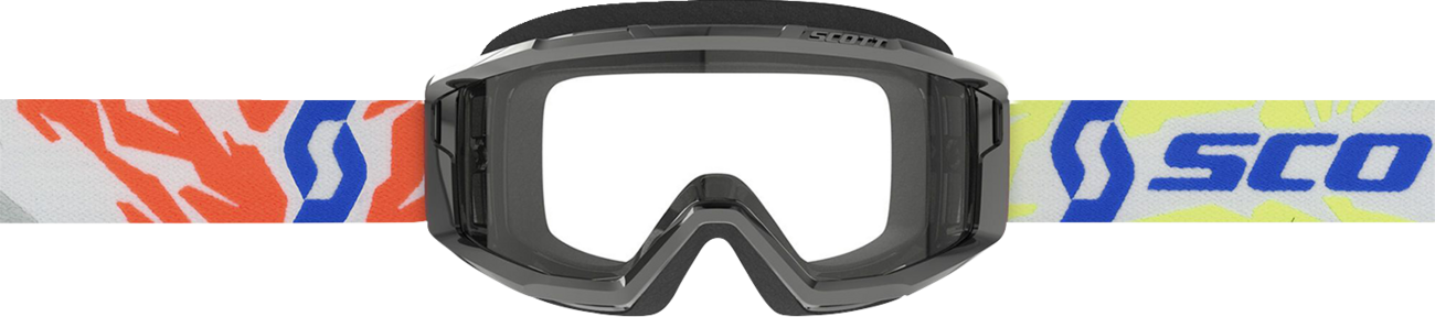 Black Scott Youth Primal Goggles with clear lenses, designed for young riders, featuring a durable and comfortable fit.