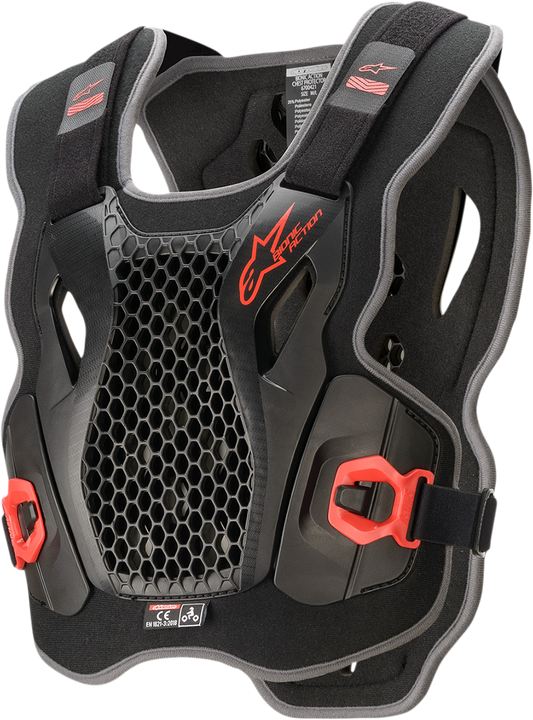 Alpinestars Bionic Action Roost Guard in M/L size with black protective panels and adjustable straps for motocross riding.
