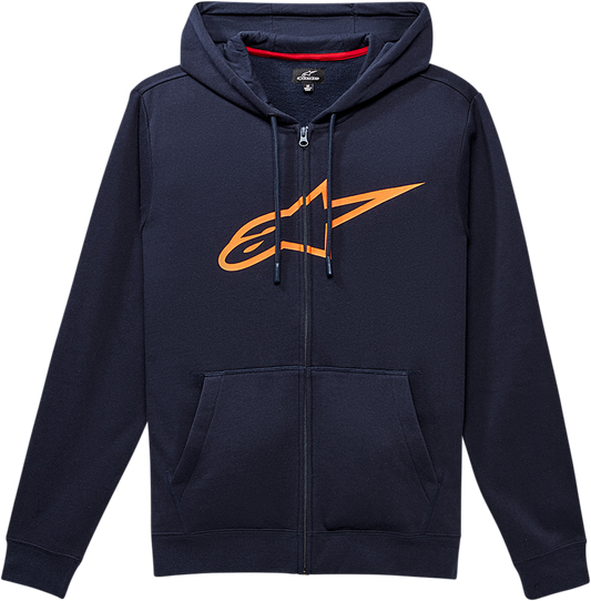 Navy and orange Ageless 2 zip hoodie by Alpinestars in 2XL, featuring a front zipper and casual hoodie design.