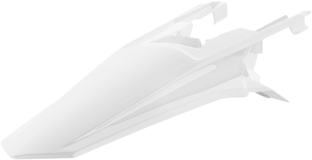 White Acerbis rear fender for motorcycle, body part with mounting points, designed for durability and a sleek look.