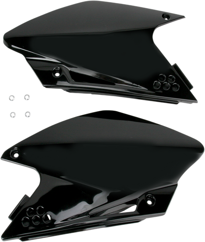 Acerbis black side panels for motorcycle body, product code 2043410001, shown on a clean, detailed motorcycle part.