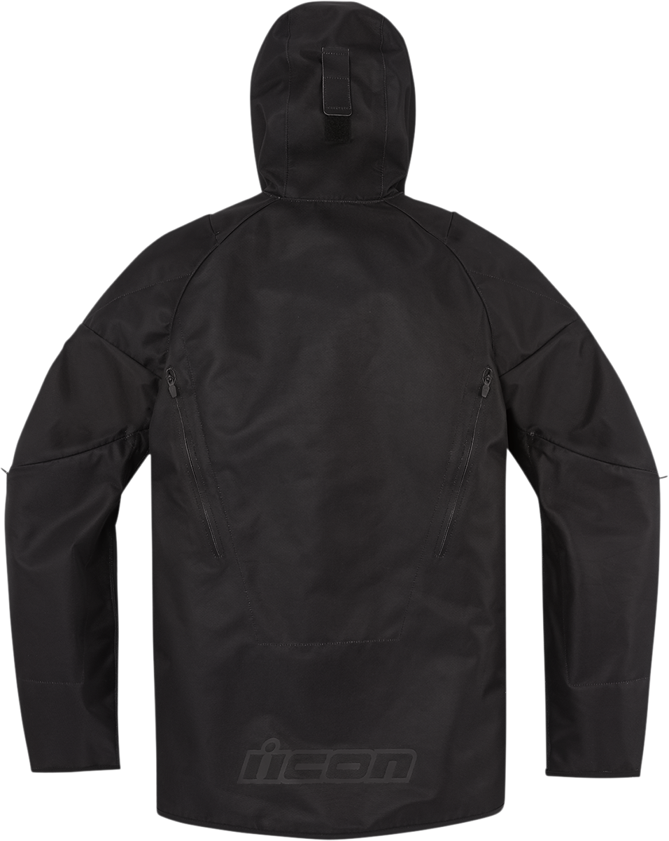 Black ICON Airform jacket in small size, featuring a sleek design with visible zippers and lightweight material.