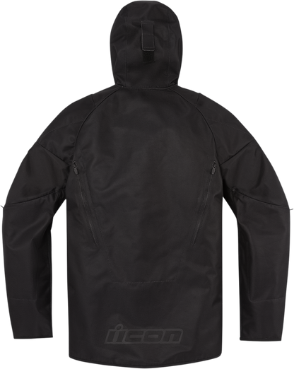 Black ICON Airform jacket in small size, featuring a sleek design with visible zippers and lightweight material.