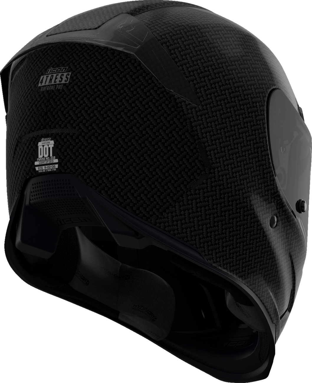 Black ICON Airframe Pro™ helmet in XL size with carbon shell, featuring sleek aerodynamic design and secure strap system.