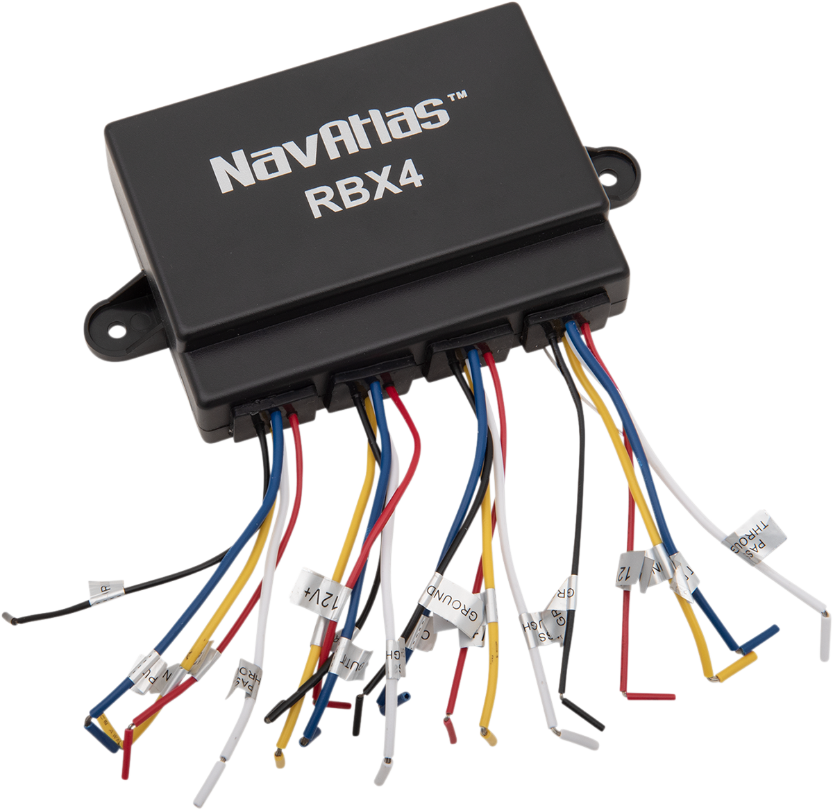 Bill's Exhausts NAVATLAS Relay Box RBX4 engine relay box with four relays, shown in a close-up image with wiring and connectors.
