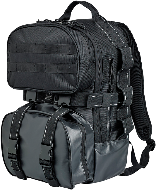 Black BILTWELL EXFIL-48 backpack by Bill's Exhausts, showing durable fabric, spacious compartments, and adjustable straps.