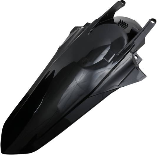 Acerbis black rear fender for bikes, made of durable plastic, designed to fit motorcycle models, with a sleek and sturdy appearance.