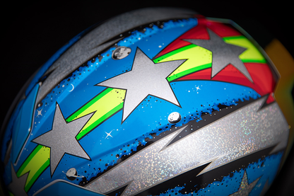 Bill's Exhausts ICON Airflite SF Glory motorcycle helmet, medium size, showing sleek aerodynamic design and vibrant graphics.