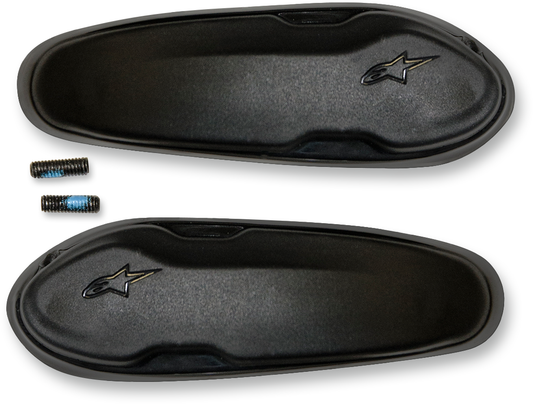 Alpinestars SMX Plus black toe sliders for motorcycle boots, designed to protect and enhance performance.