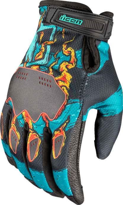 Bill's Exhausts ICON Hooligan™ Munchies Gloves in teal, medium size, featuring a textured fabric design for motorcycle riding.