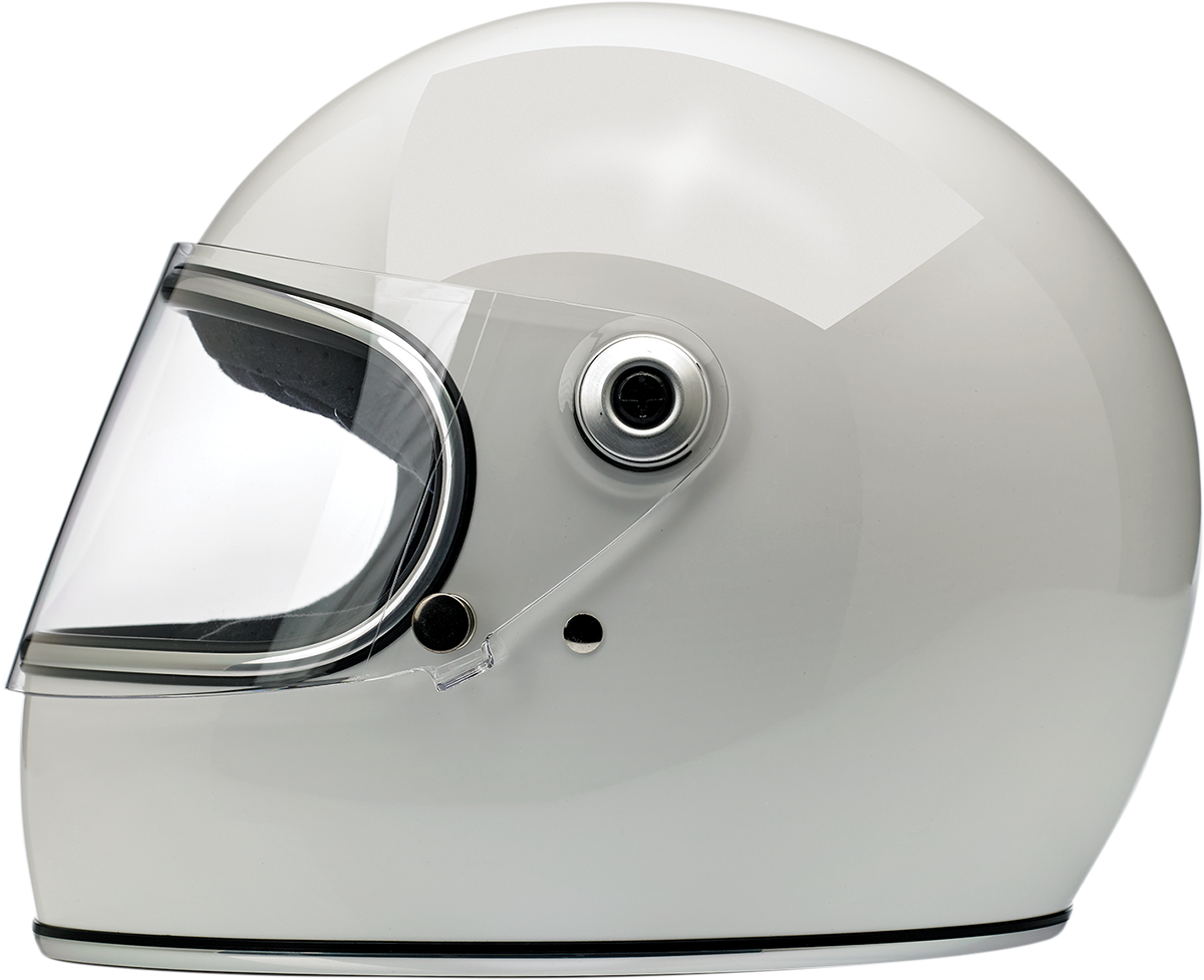 Gloss white Biltwell Gringo S helmet in XS size, featuring a sleek design with ventilation vents and a sturdy shell.