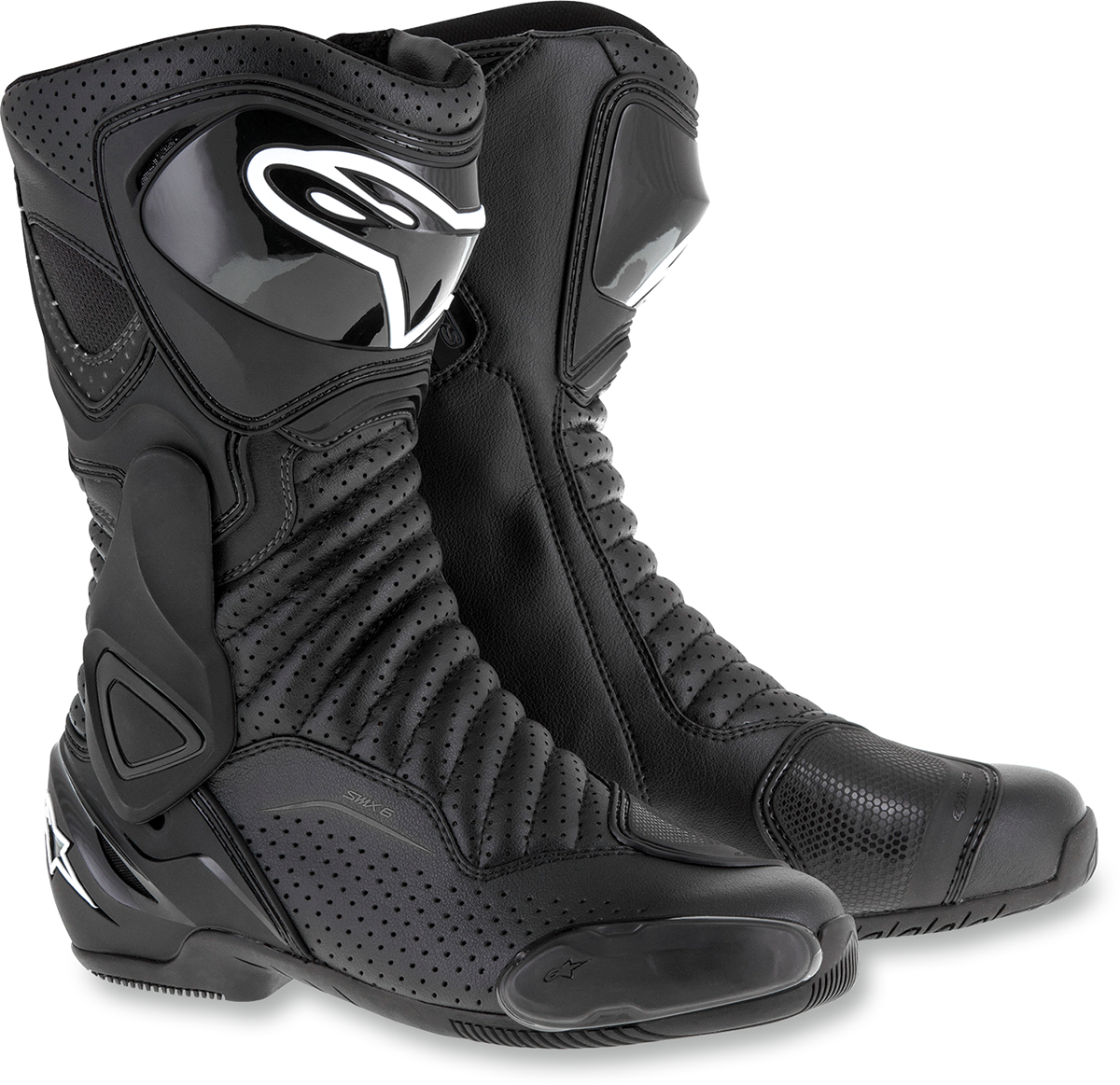 Alpinestars SMX-6 v2 vented motorcycle boots in black, US 12.5, EU 48, showcasing durable design and ventilation features.