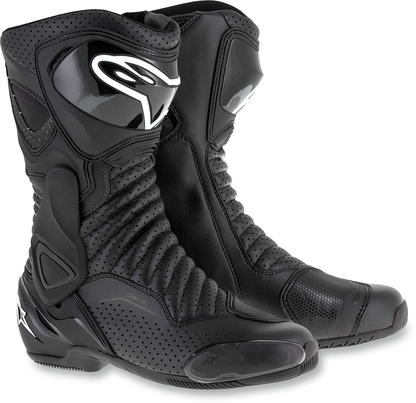 Alpinestars SMX-6 v2 vented motorcycle boots in black, US 12.5, EU 48, showcasing durable design and ventilation features.