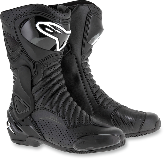 Black Alpinestars SMX-6 v2 vented motorcycle boots in US 10.5 / EU 45, featuring protective design and sporty style.