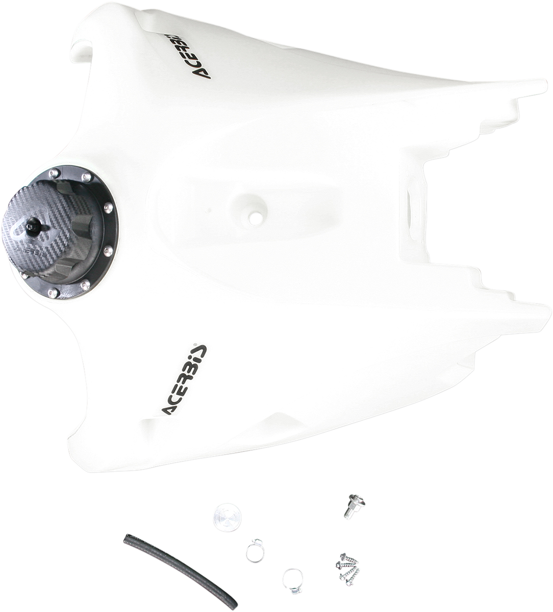 Acerbis natural gas tank for KTM motorcycles, 4.1 gallons, with visible mounting points and body design for off-road use.