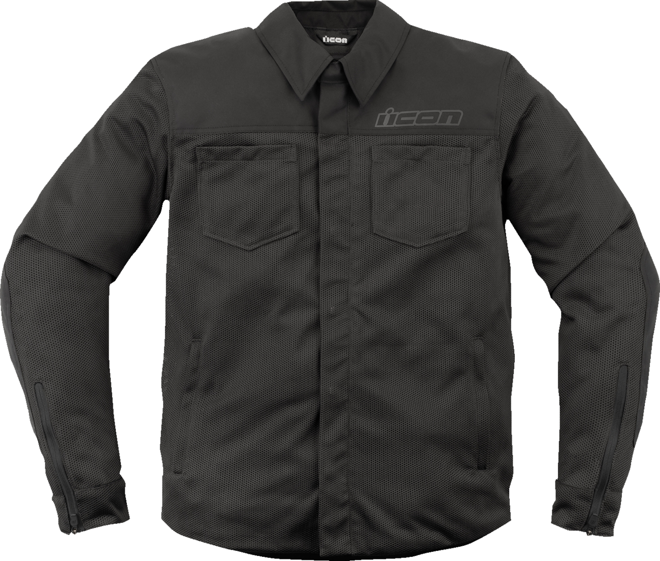 Black ICON Upstate Mesh CE Jacket in XL by Bill's Exhausts, featuring breathable mesh fabric and protective armor.