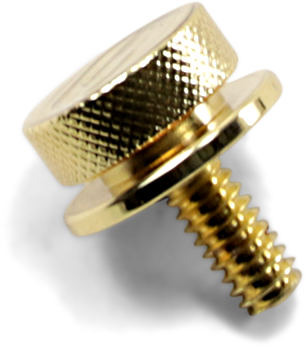 Gold SADDLEMEN 1-1/4-inch-20 seat knob from Bill's Exhausts, shown with textured surface and threaded connection for motorcycle seats.